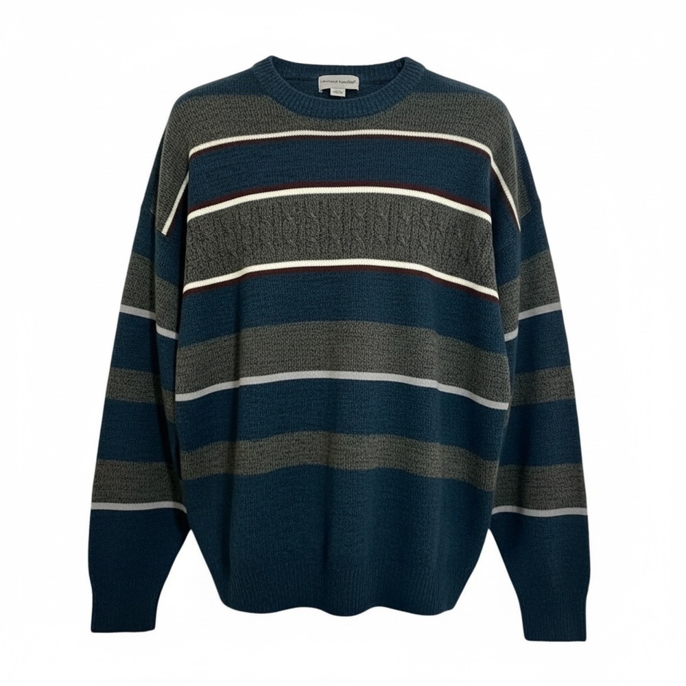 David Taylor XXL 2XG Blue Gray Striped Crewneck Knit Sweater (50–52)